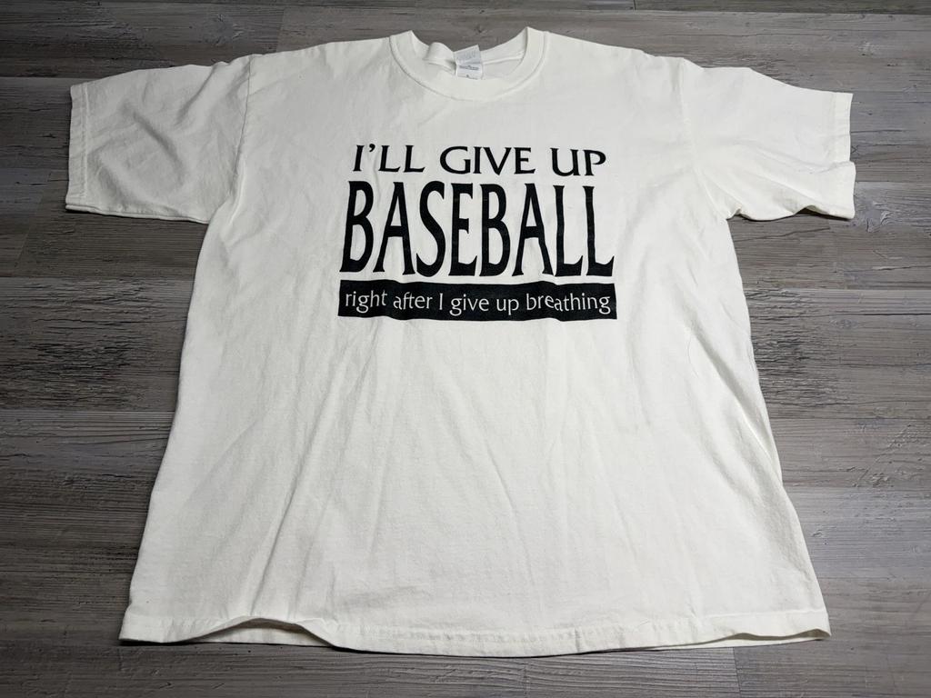 Vintage I Love Baseball T-Shirt Humor Funny Baseball Is Breathing Graphic Sz XL