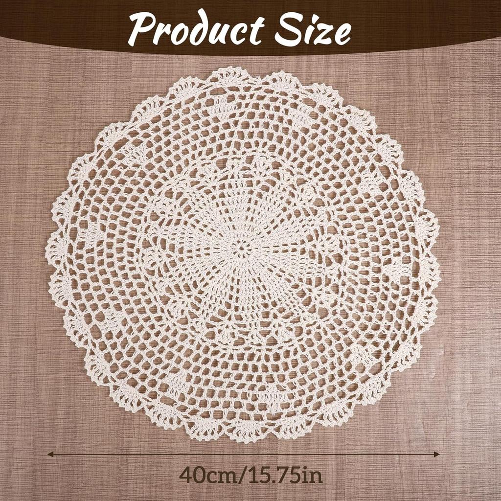 Crochet Doilies, 15.7 Inch Large Cotton Doilies for Tables Round Handmade Lace Placemats Vintage Knitted Tablecloth for Home Kitchen Dining Room