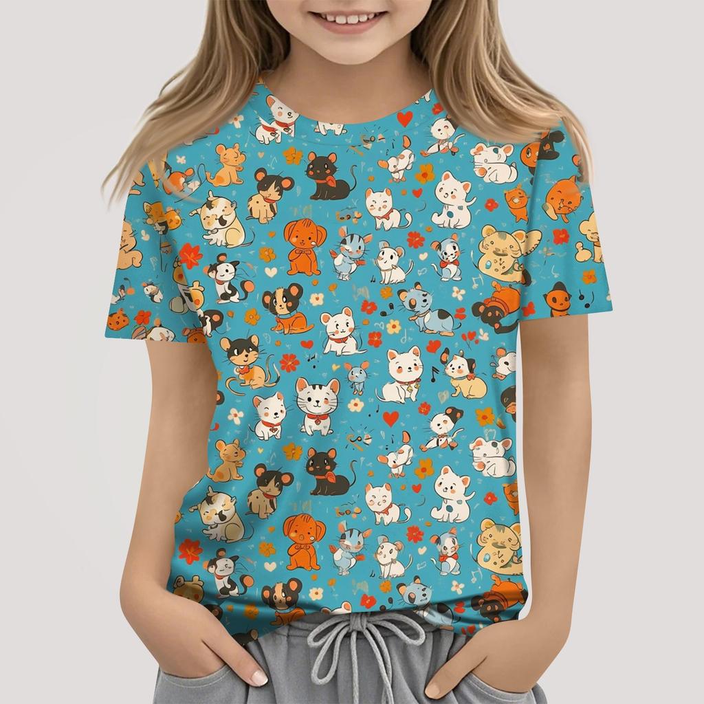 Kinder Mode Lässig Kurzarm Tier Floral Print Rundhals T-Shirt Top