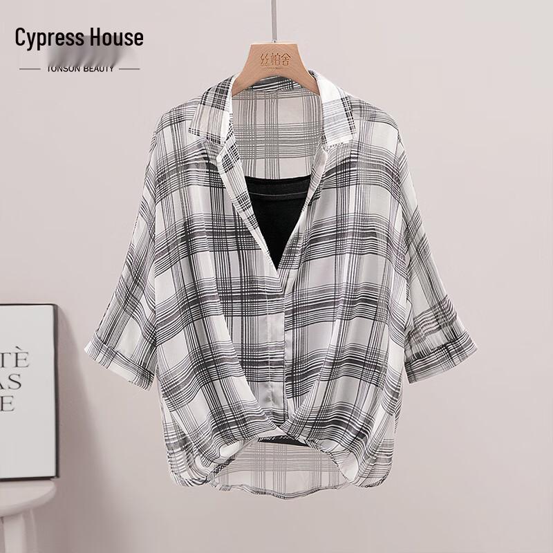 Women's Casual Plaid Short-Sleeve Lapel Shirt