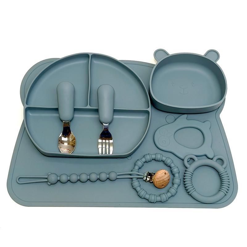 Silicone Infant Fork Spoon Plate Collection Including Suction Cup Children Eating Bowl Infant Supplementary Tableware Collection