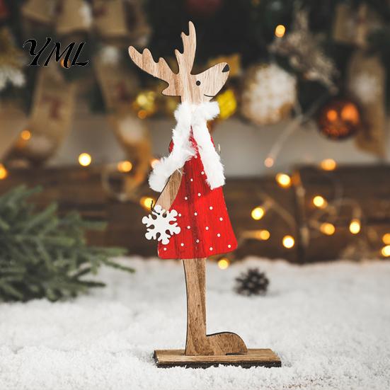 Hand Painted Wood Christmas Decor Wooden Reindeer Figurines, Handpainted Couple Elk Tabletop Ornaments, Rustic Xmas Festive Desktop Ornaments