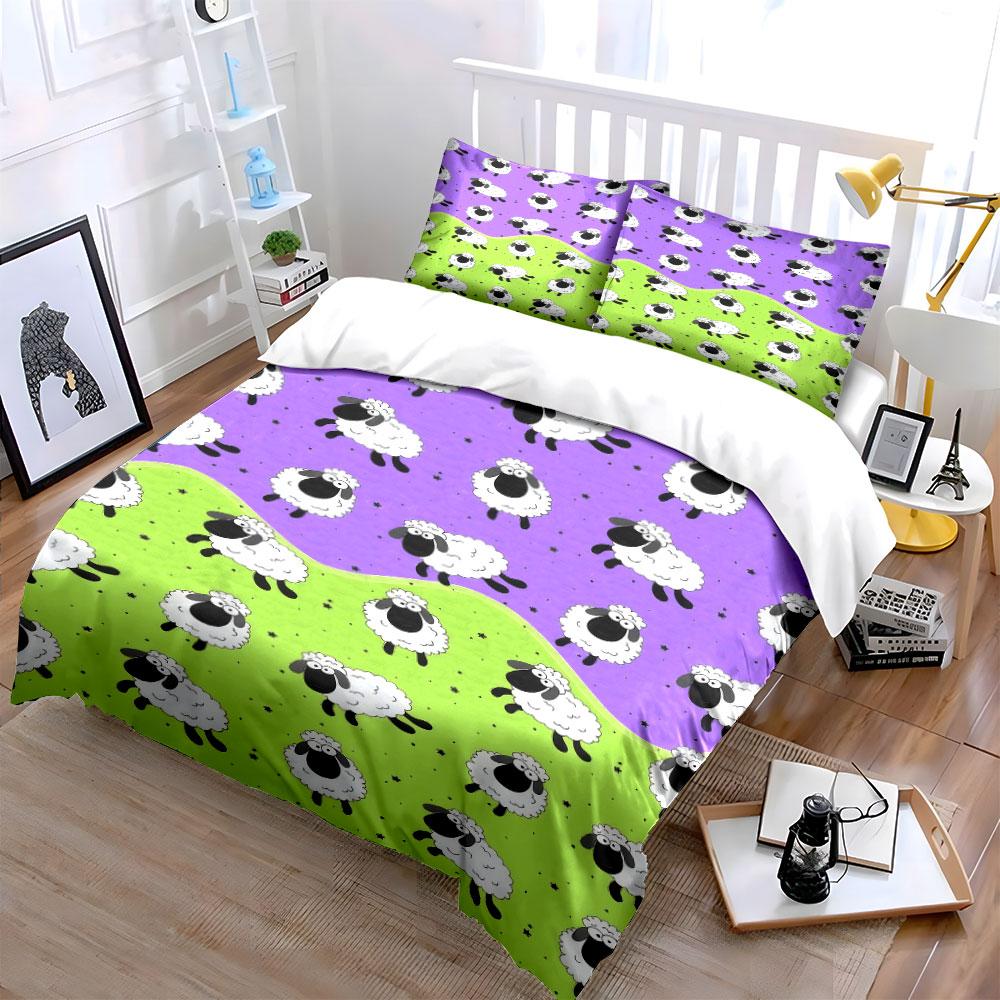 Cute Sheep Pattern Bedding Set Multiple Sizes Kid'S And Adults' Bedroom Exquisite 3Pc Bedding Set, Gift