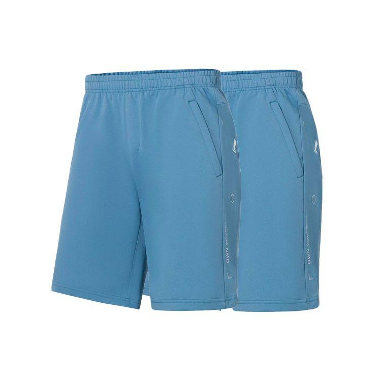 Li Ning Fitness Series Letter Print Solid Color Cotton Shorts Men Shorts Indigo-Blue AKSS351-4