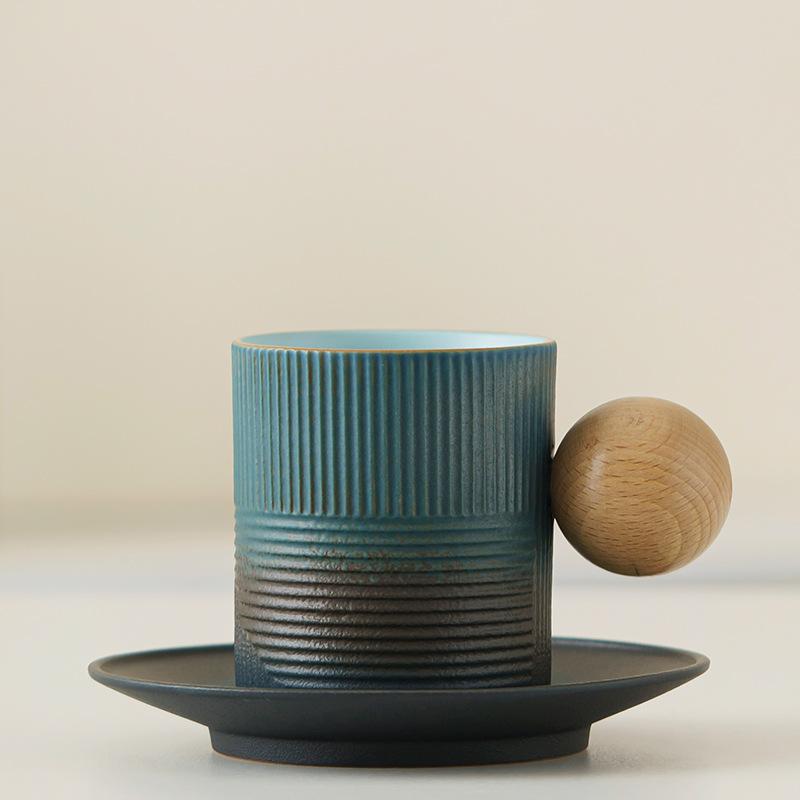 Gradual Change Ceramic Coffee Cup and Saucer Set High Value Afternoon Tea Cup Retro Rough Pottery Mug Latte Cup