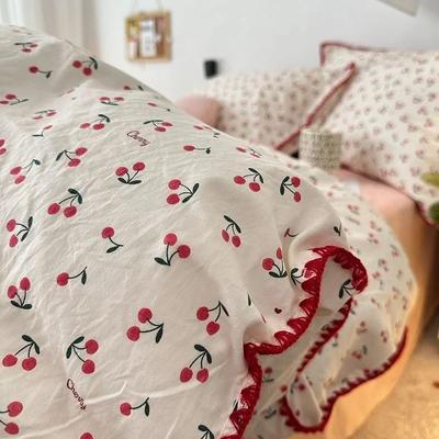 Pościel Dziewczęca Wiśnia Miękka Prana Bawełna Prześcieradło Rozmiar Queen King Zestaw Poszew na Kołdrę Zestaw Kołdry Poszewka na Poduszkę Pościel