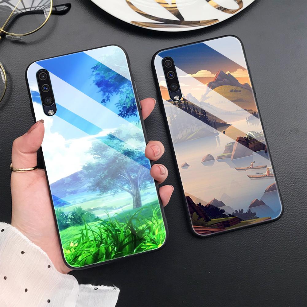 Luxury Phone Case For Samsung Galaxy A71 A72 A70 A73 A53 A13 5g A03 A22 A21s A03 Core A42 A52 Anime Scenery Glass Cover Capas