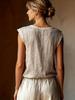 Women's European and American Style Sleeveless Lace Cotton-Linen Shirt, Spring/Summer 2026 Collection.