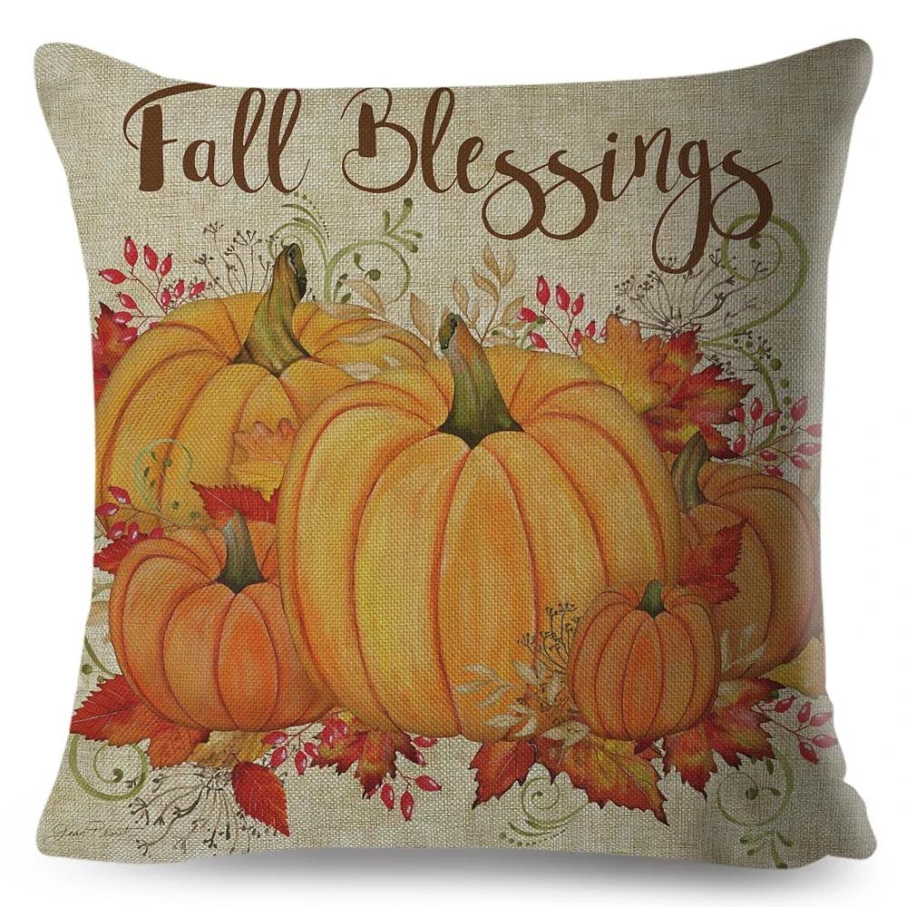 Bunter Aquarell-Kürbis Kissenbezug Dekor Cartoon Pflanze Bedruckter Kissenbezug für Sofa Zuhause Polyester Kissenbezug x