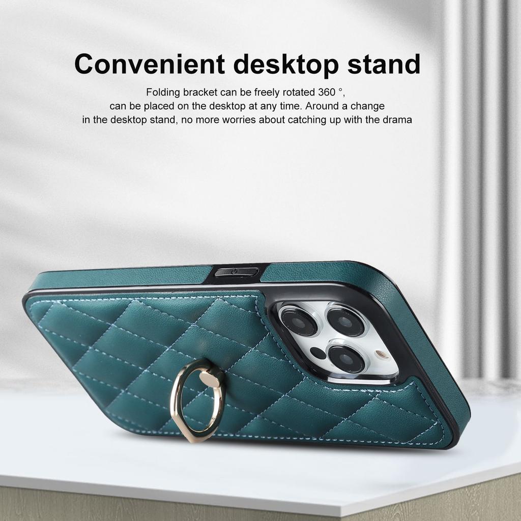 Suitable for iPhone14 mobile phone case 13Pro Xiaoxiangfeng ring bracket case 14plus Japanese and Korean rhombus leather pattern