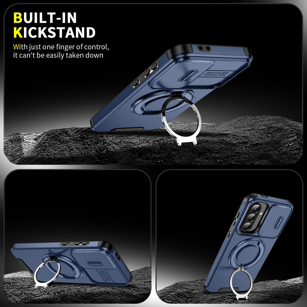 KEYSION 360° Ring Stand Phone Case for Samsung A56 5G A36 A26 5G Slide Camera Protection Magnetic Shockproof Cover for Galaxy A16 4G 5G