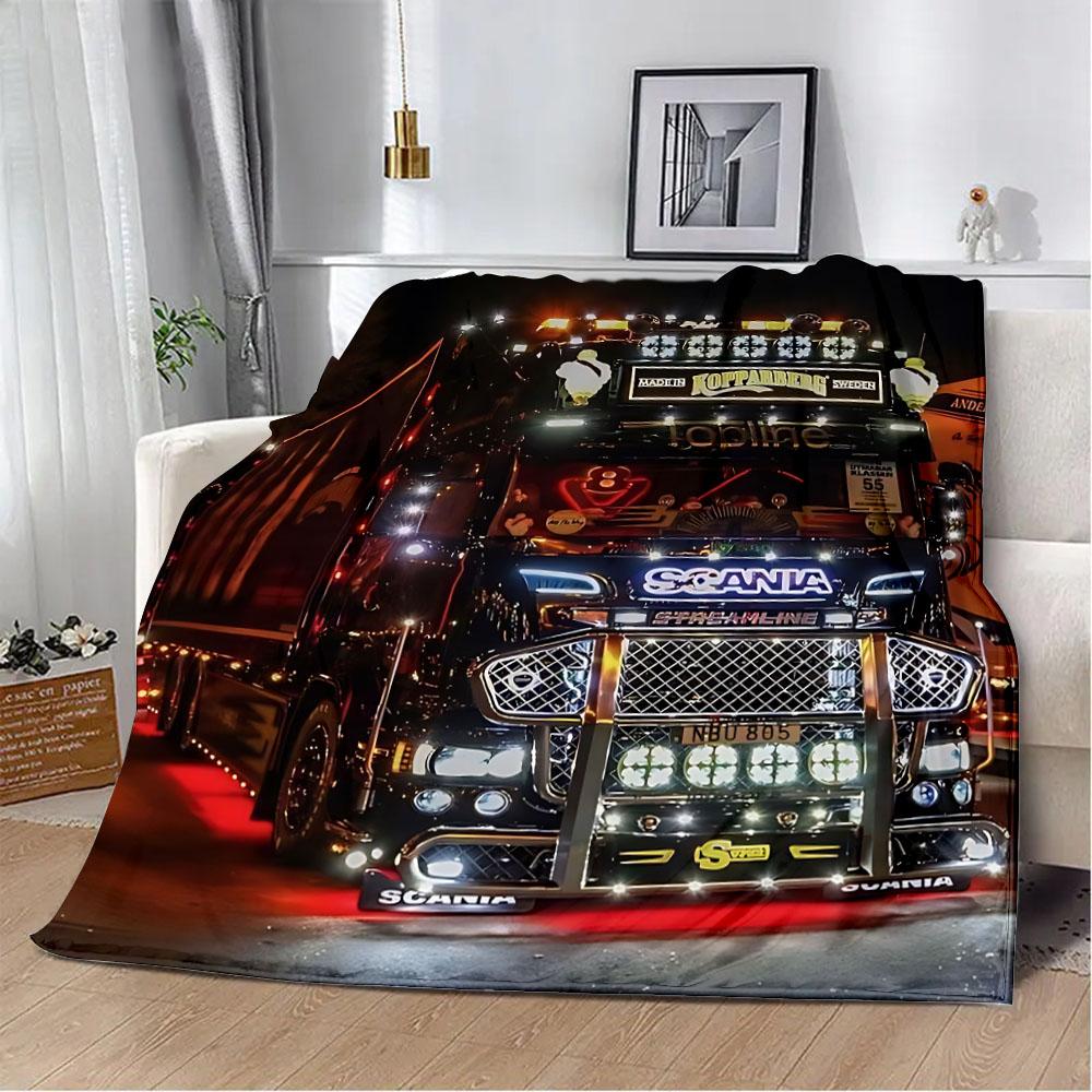 Printed Blanket Picnic Blankets Car Brand Scanias TruckS Warm Blanket Soft and Comfortable Blanket Home Travel Birthday Gift