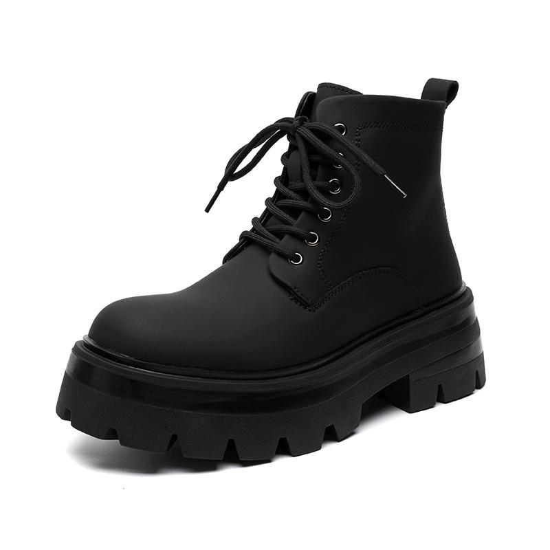 

2025 men s Martin boots high-top lace-up heightening British style autumn and winter velvet tooling versatile boots 70077-R 38 чёрный