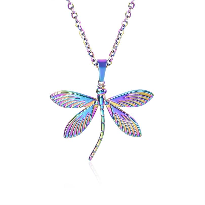 1Pc Personality Minimalism Dragonfly Pendant Necklace Metal Stainless Steel Charms Necklace Real Gold Plated For Women Jewelry