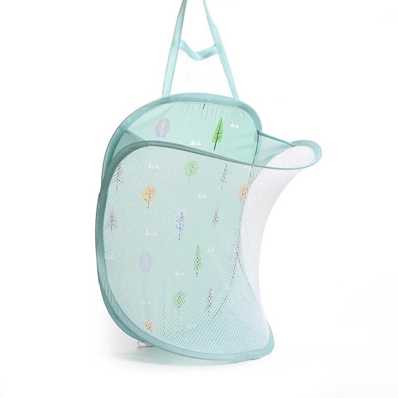 New Wall Mounted Foldable Large Capacity Dirty Clothes Basket Laundry Hamper Cloth Nets Storage Organizer Bucket with Lanyard