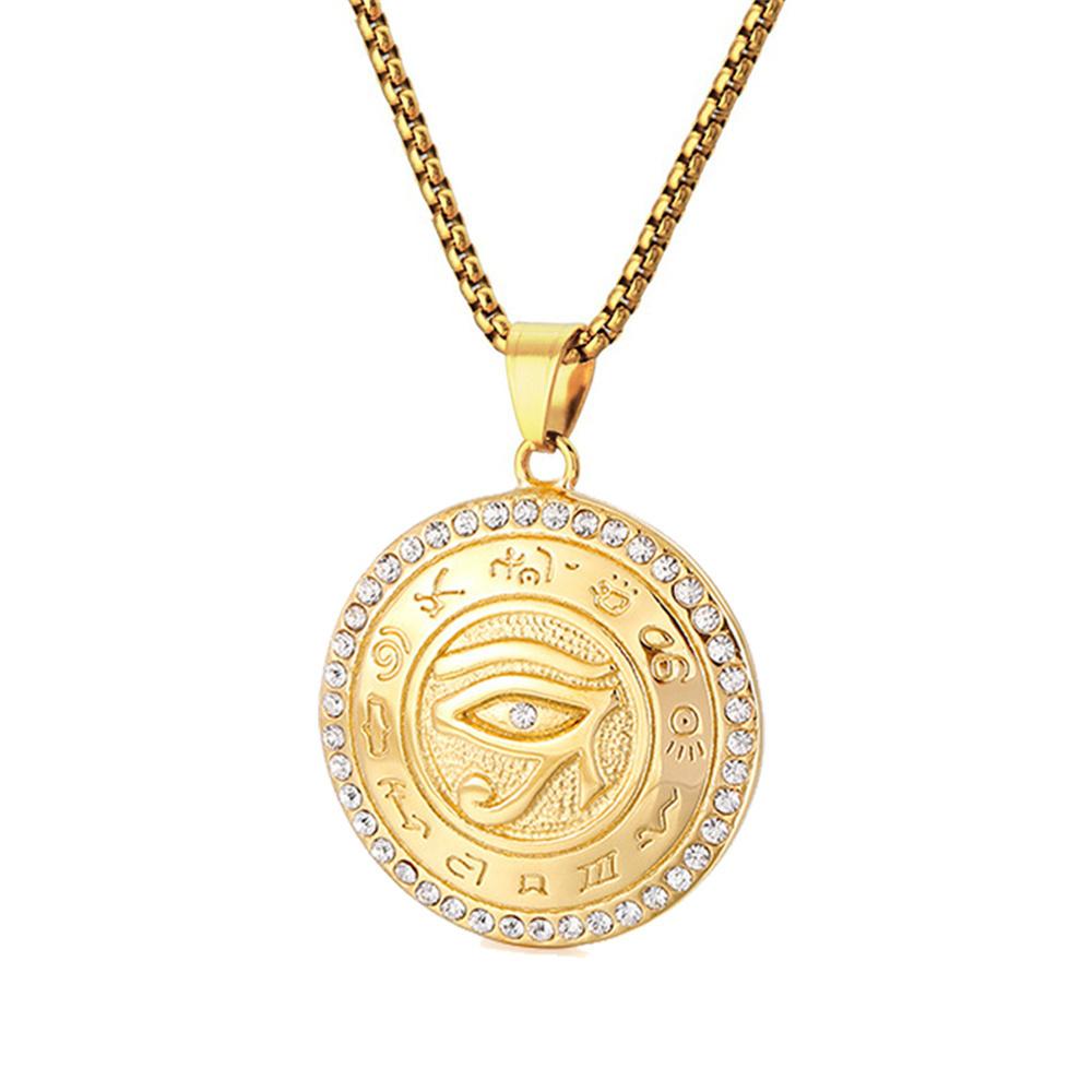 Ancient Egypt The Eye of Horus Pendant Gold Color Stainless Steel Round Necklace for Women Men Egyptian Fashion Jewelry Gift