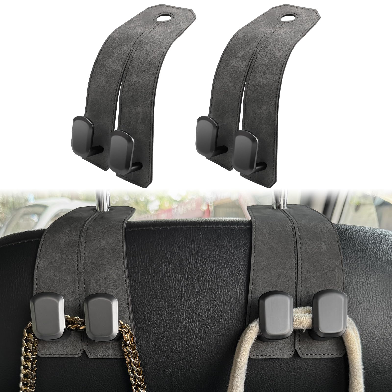 

Futwod Car Hook, Headrest Hook, Seat Hook, Leather, Luggage Hanging, Shopping, Car Supplies, Convenient серый