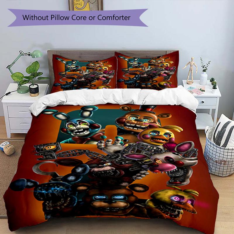3pcs Duvet Cover Set (1*Duvet Cover + 2*Pillowcase, Without Core), Five Nights At Freddy's Print Bedding Set, Bedroom Decor, All‑Season, Birthday Gift
