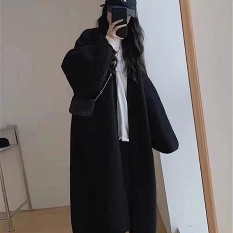 Casaco suéter de comprimento médio para mulheres, estilo retrô preguiçoso, solto, outono e inverno, novo cardigan de malha