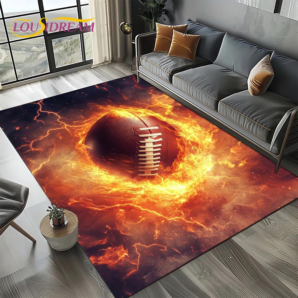 3D Rugbyfeld Rugby 2025 American Football Cartoon Teppich für Wohnzimmer Schlafzimmer Zuhause Sofa Dekoration, Teppich Rutschfeste Fußmatte