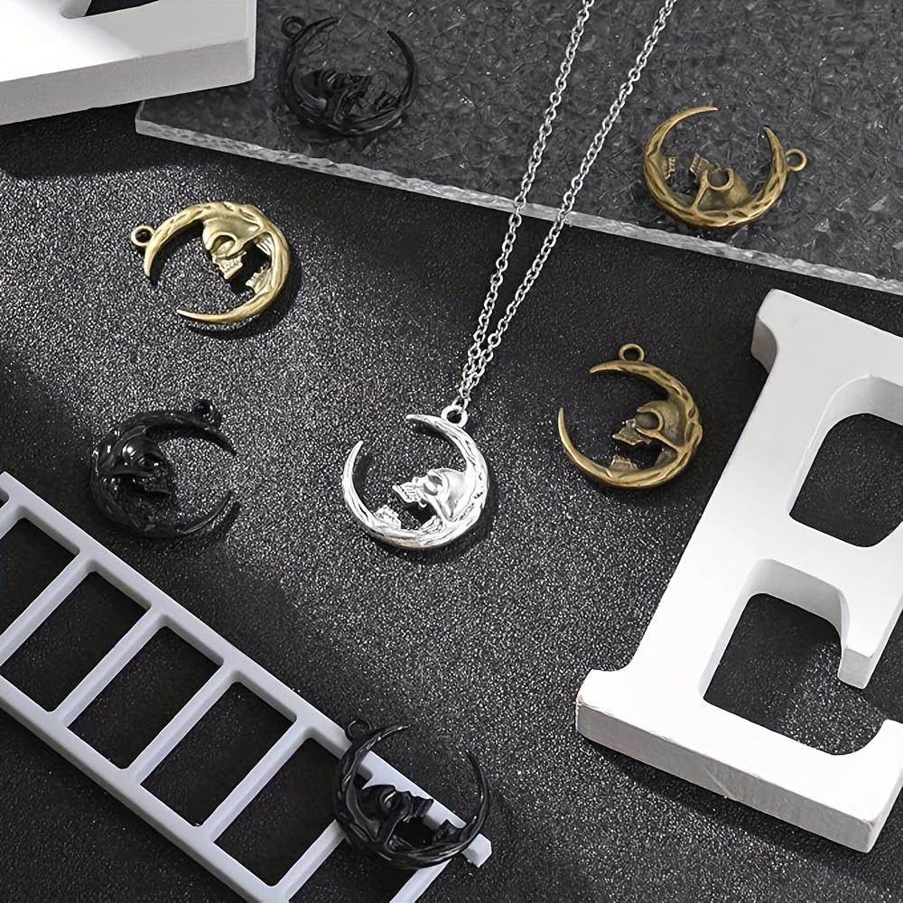 5/10/20pcs Gothic Moon Talisman Skull Pendant Double Crescent Moon Skull Pendant Black DIY Necklace Earrings Keychain Craftsmanship
