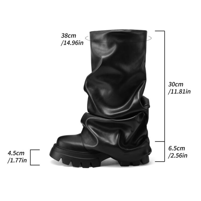 

Fashion Silver Gold Pleated Lazy Mid Length Boots European American Fashion New Thick Soled Raised Motorcycle Women Long Boots Size 43 35