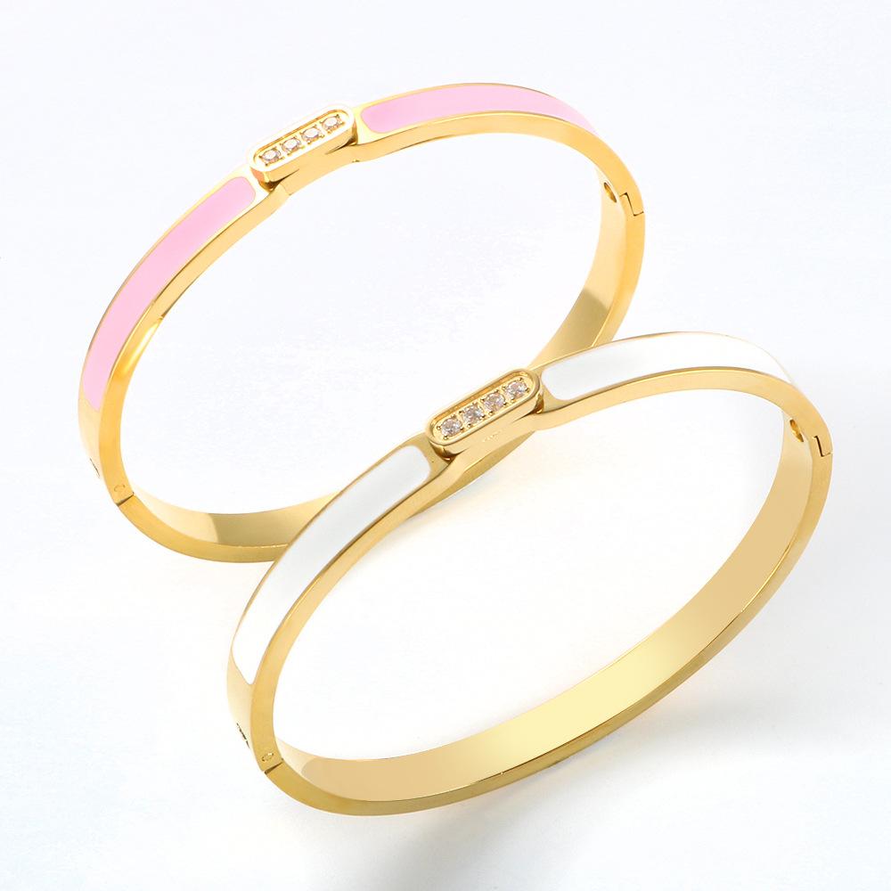 Fashionable Stainless Steel Titanium Bracelet Women's Simple Versatile Cold Electric Plating 18K Gold Plated Diamond Drip Glue