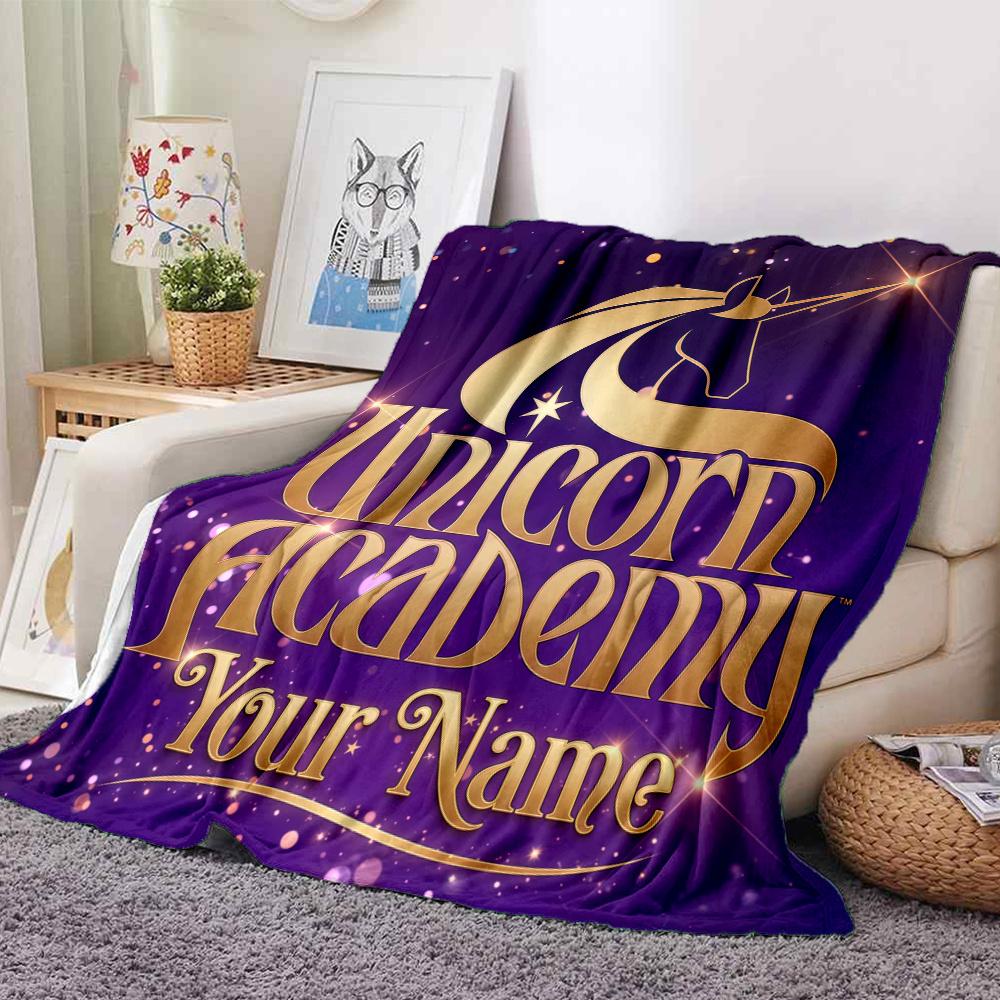 1PC Unicorn Academy Custom Name Patterned Flannel Blanket Suitable For All Seasons For Home Decor Warmth And Comfort Gifts Holiday Present