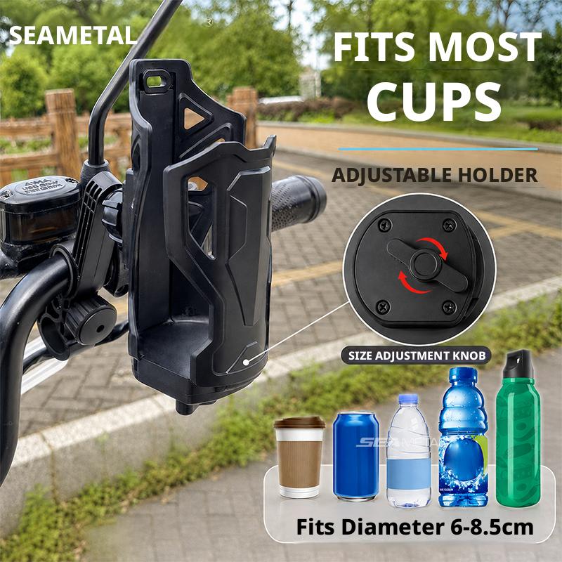 SEAMETAL Motorcycle Water Bottle Holder 360° Adjustable Bike Cup Mount Quick Release Drink Bracket Universal for E-Bike Scooter
