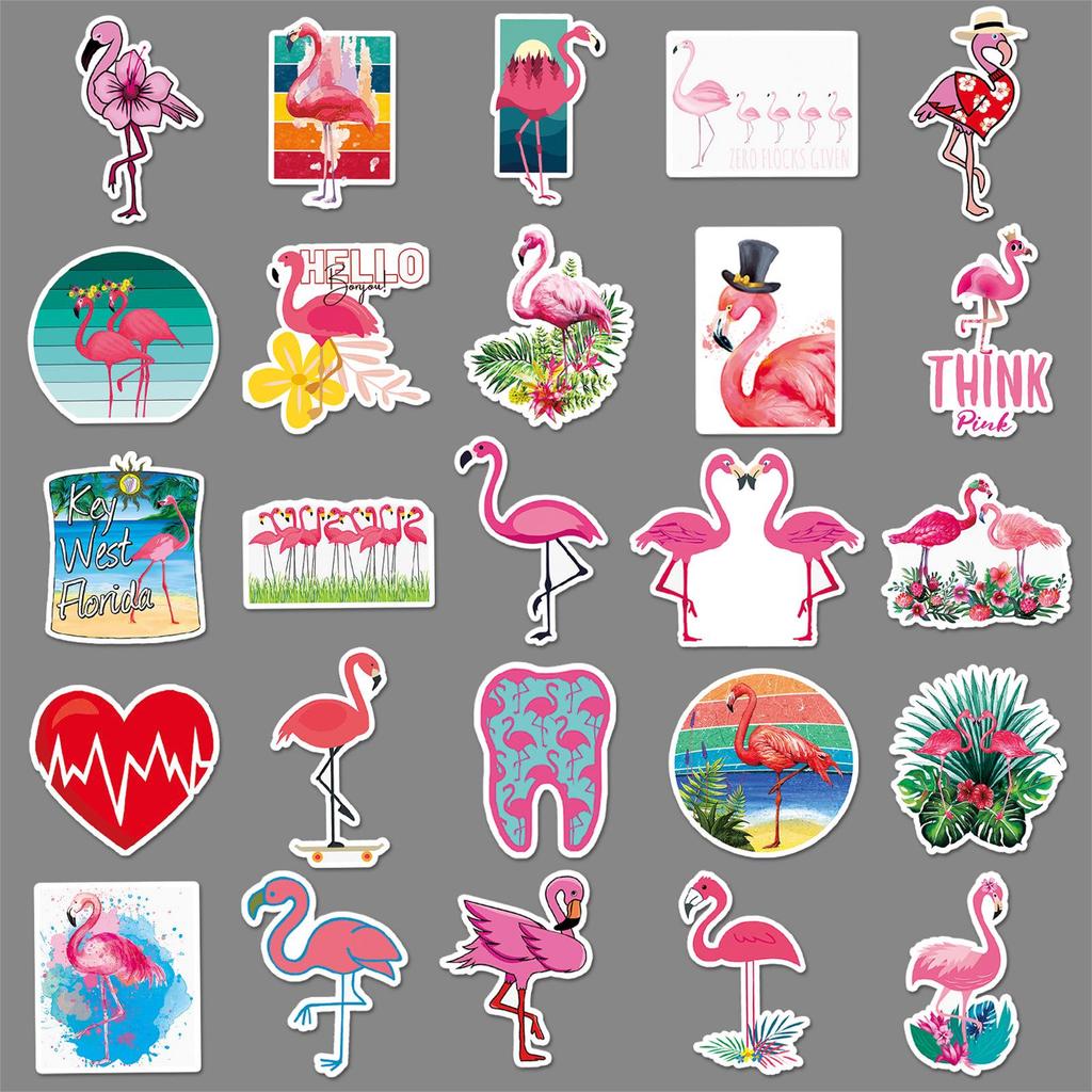 50 Flamingo Graffiti Cartoon Animal Stickers for DIY: Perfect for Kids' Suitcases, Phones, Water Bottles, and Cars