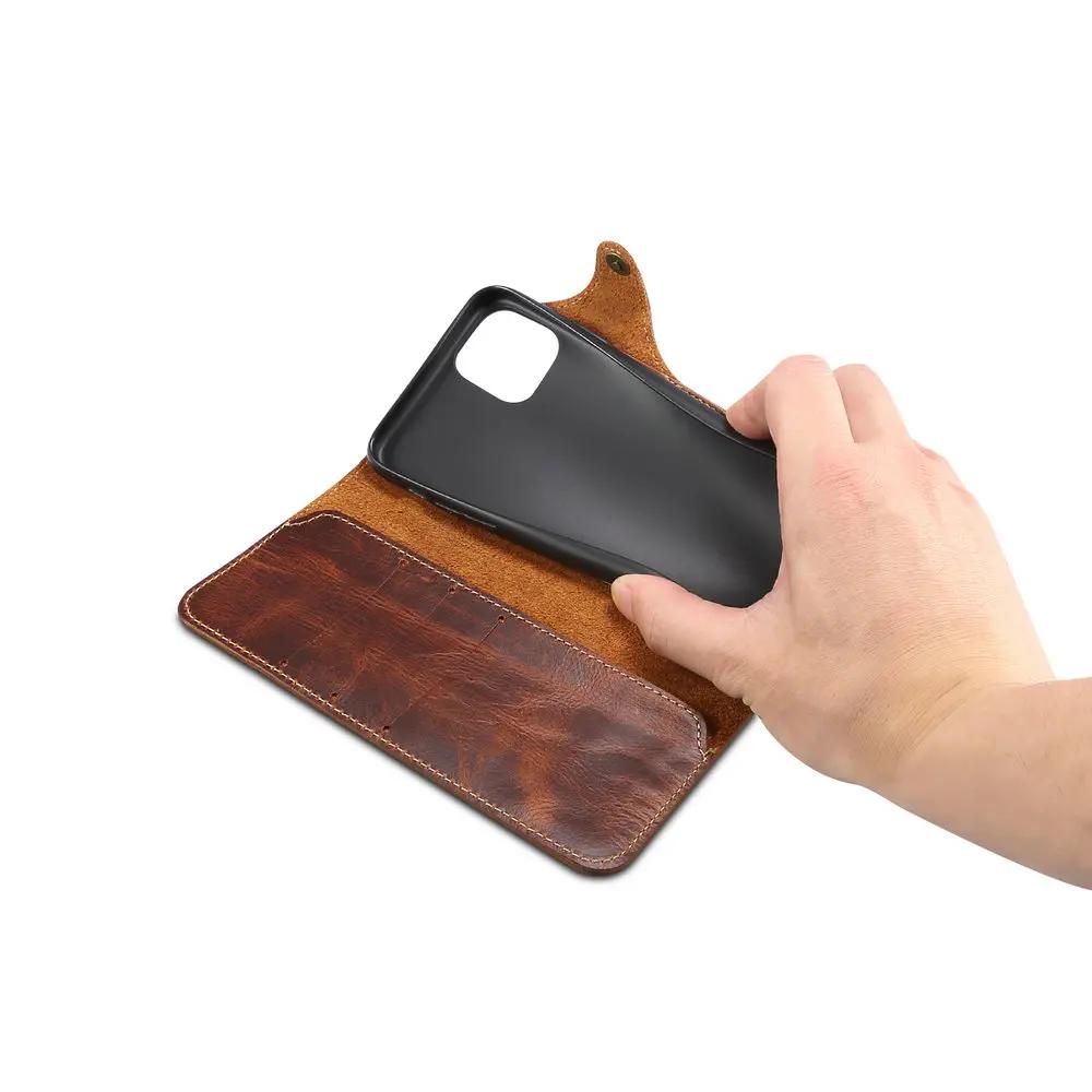 Echte Leder Flip Hülle für IPhone 18 17 16 15 14 Pro Max Luxus Hülle Retro Geldbörse Buch Hülle IPhone16 Plus IPhone17 Air