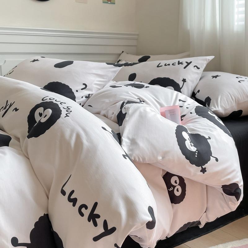 Small Fresh Washed Cotton Four-piece Set, Bedding Quilt Cover, Dormitory Single Bed Three-piece Set