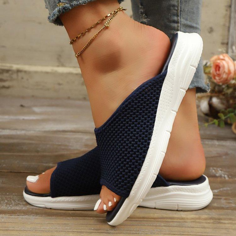 Women's Colorful Knit Flat Slide Sandals Breathable Mesh Casual Summer Slippers