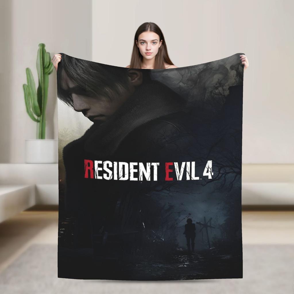 Leon Kennedy Resident 4 Remake Blankets Fleece Video Game Eviled Super Warm Throw Blankets for Bedroom Sofa Bed Rug
