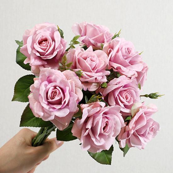Rosa Artificiale con Foglie Verdi Fiore Finto Realistico Gambo Fiore Finto Casa Ufficio Matrimonio Festa Interno Esterno Fioritura Finta Centrotavola