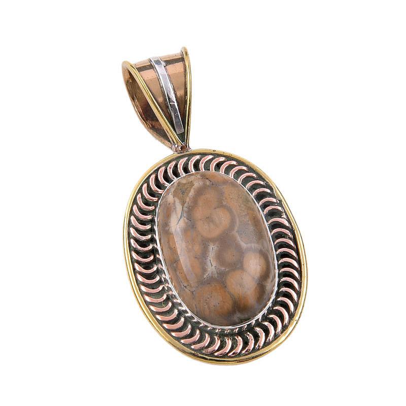 Natural Ocean Jasper 925 Solid Sterling Silver TwoTone Gift Pendant 1.50" F7w60