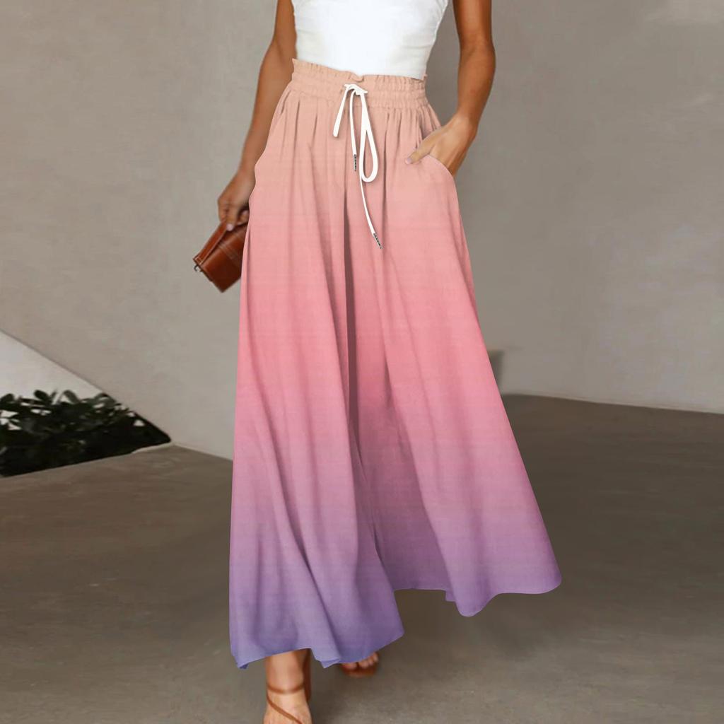 Women's Pants Boho Print Elastic High Waisted Pants Casual Wide Leg Long  Pant Trousers With Pocket