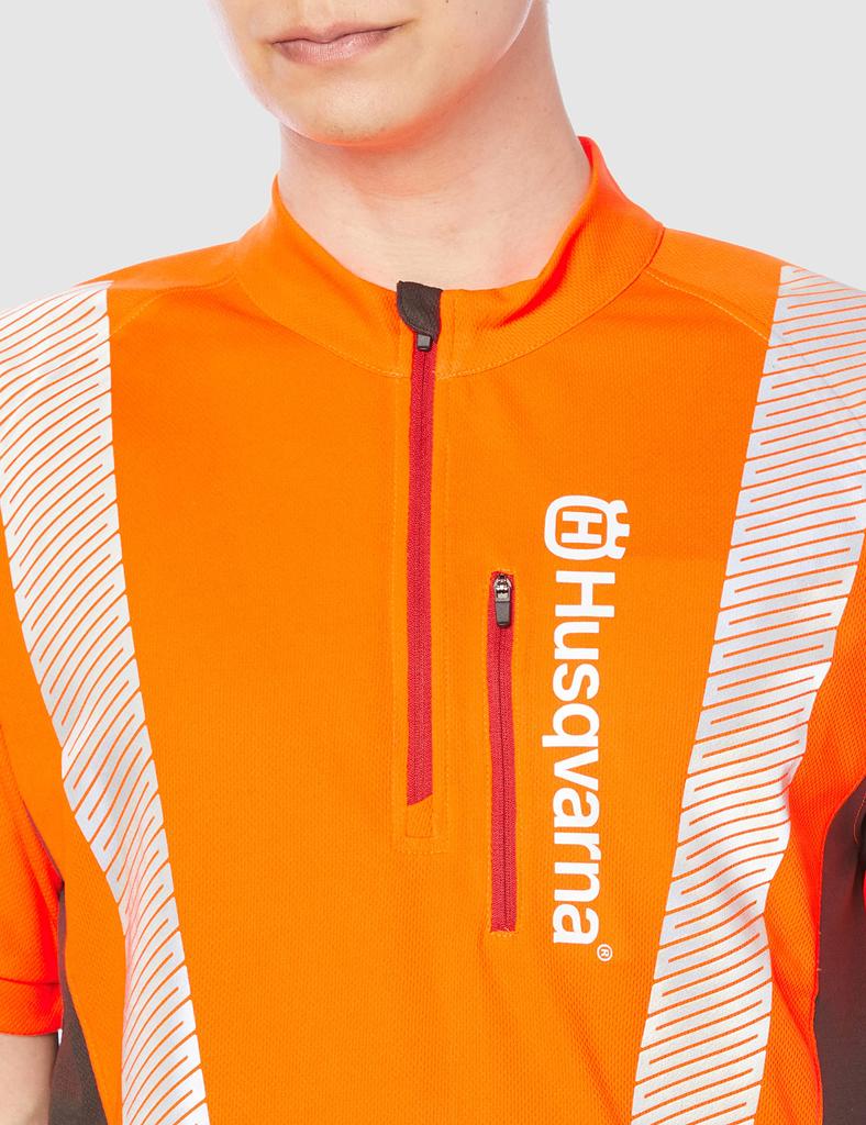 Husqvarna Zenoah Technical Hi-Vis Short Sleeve T-Shirt, Size M, Size 50, Workwear, 596303950, Orange/Gray
