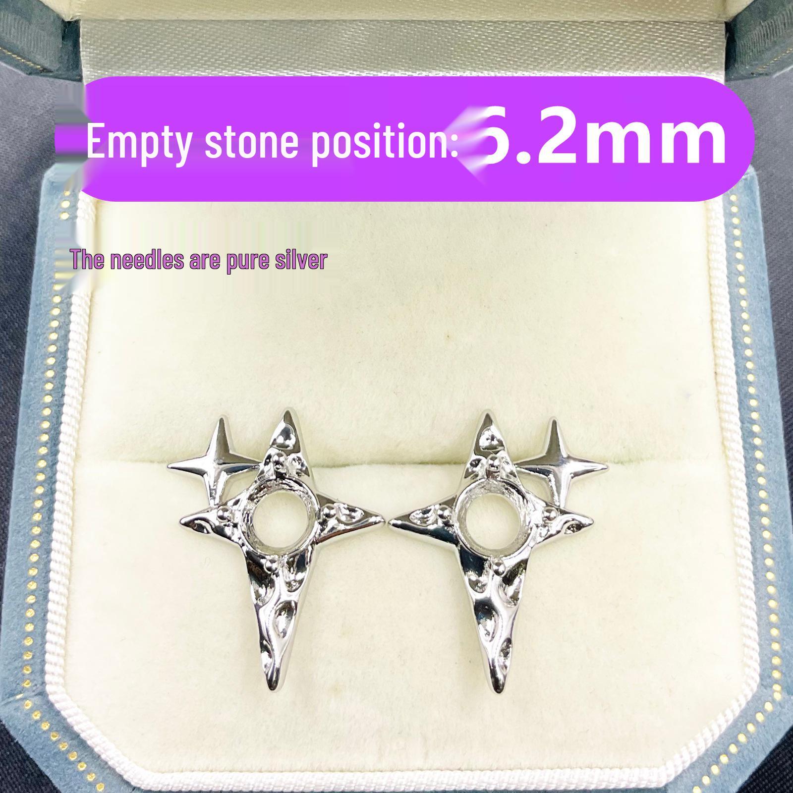 

Four-Point Star Stud Earrings with 6.2mm Round Hua Zi Diamond, S925 Sterling Silver Needle, Niche Design.