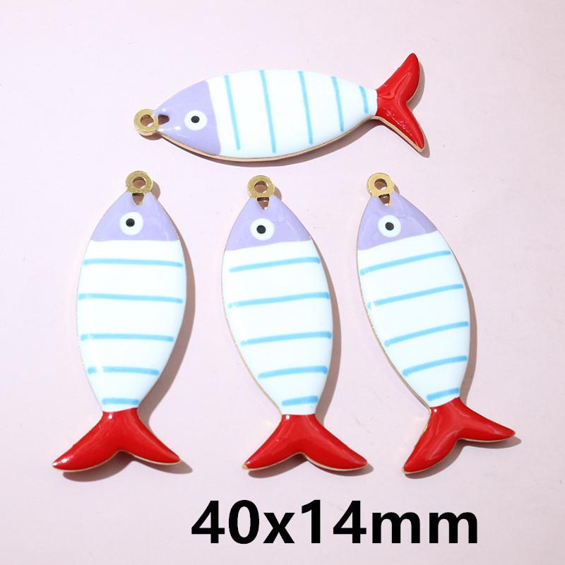 10pcs Stainless Steel Enamel Stripe Fish Charms Pendant 40x8/40x14mm DIY Jewelry Making Accessories for Necklace Earrings