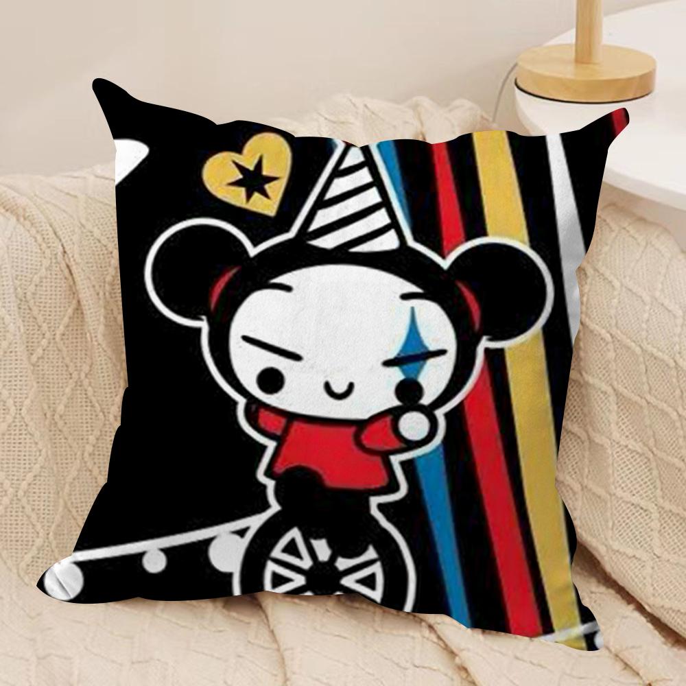 Kawaii P-Pucca Anime Cushion Cover Silky Short Plush Double-Sided Printed Pillow Case for Sofa All Seasons Home Decor Gift