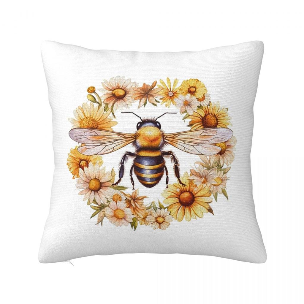 Bee And Flowers Square Pillowcase Cushion Cover Pillow Case Throw Pillow Cover for Home Sofa Living Room