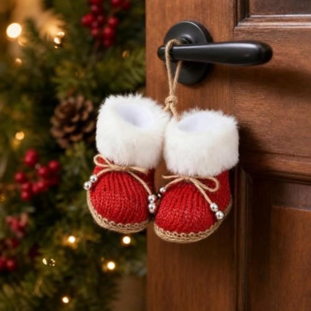 Bow Beads Knitted Christmas Boots Built-in Hanging Loop Boot-Shaped Ornament  Box Embellishment