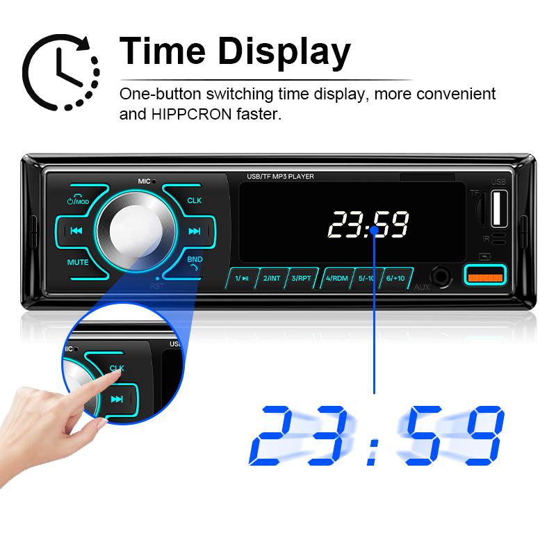 2026 Autoradio Universel Lecteur MP3 FM BT AUX Double USB TF Charge Rapide Éclairage 7 Couleurs Protection du Câblage Audio Voiture 1DIN Bluetooth Appel Mains Libres