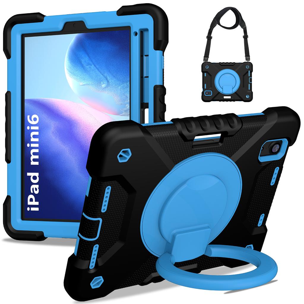 Hybrid Stand Case Universal for IPad Mini 7 2024 A17 Pro Mini 6 2021 8.3 Inch Cover with 360 Rotating Handle Grip Shoulder Strap
