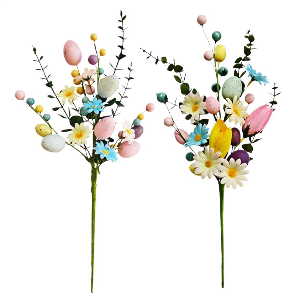 1pc Easter Egg Floral Picks Spring Stem Decorations Simulation Easter Egg Leafs Stems Flowers For Floral Arrangement Party Vase