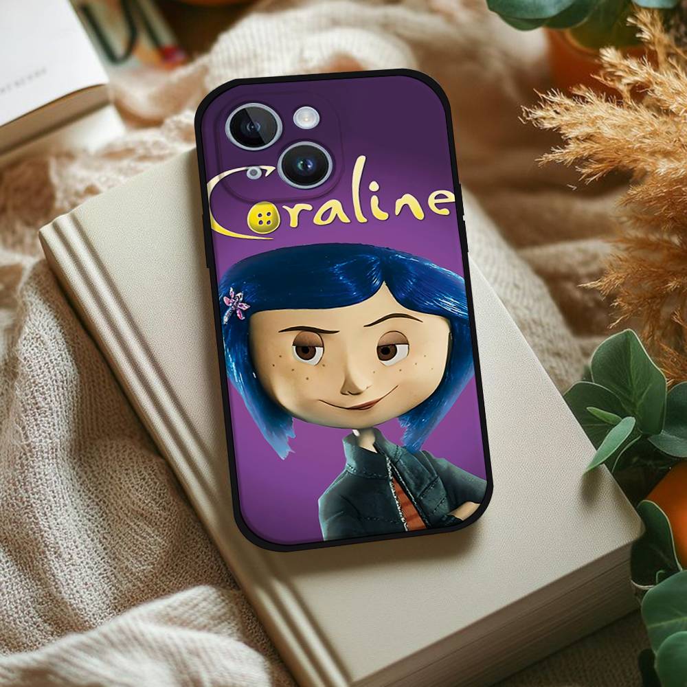 C-CoralineS Phone Case For IPhone 1716 15 14 13 Pro Max 11 12 Mini X Xs XR Black Silicone Cover