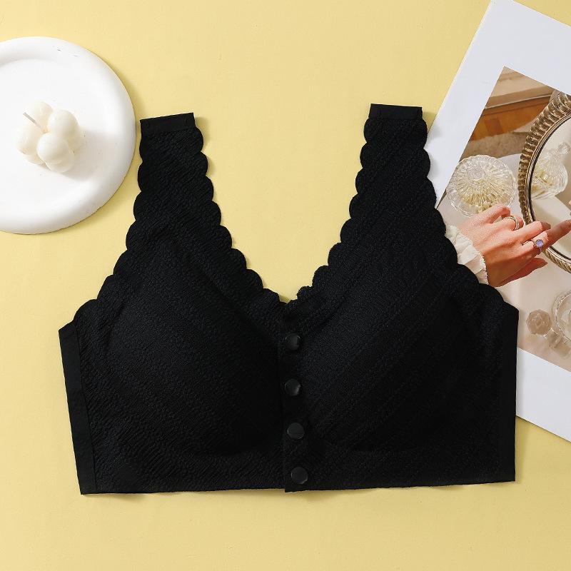 New bubble lace middle-aged and elderly bra women's no steel ring front buttons gather comfortable casual large size underwear women