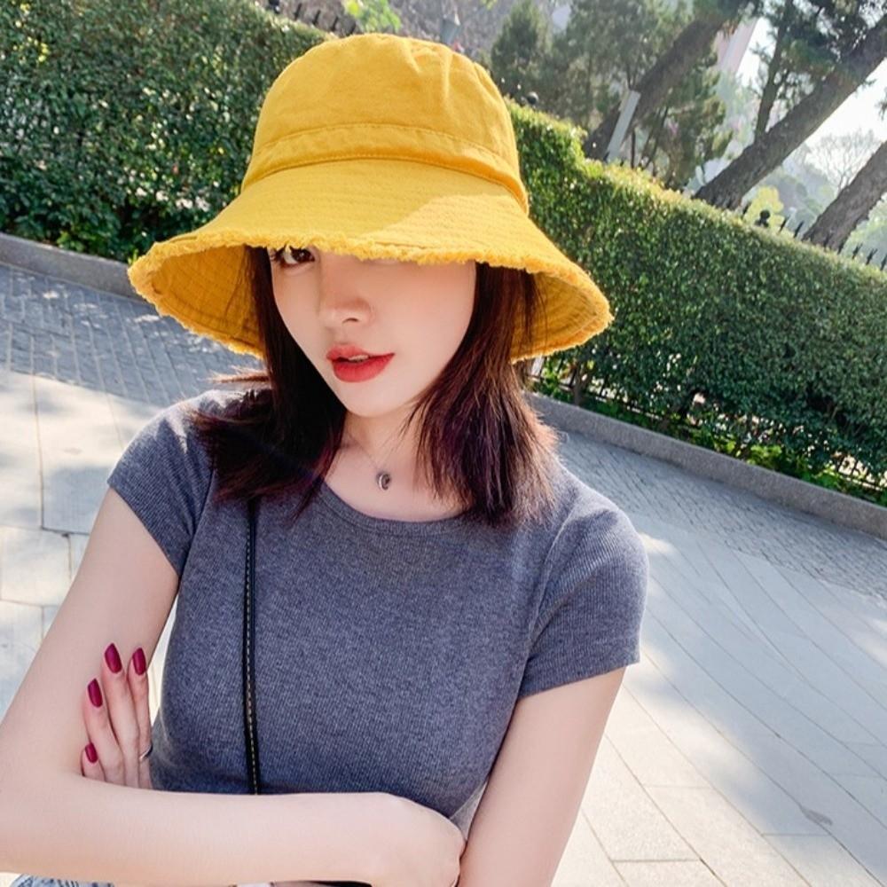 Sunscreen Denim Bucket Hat Big Brimmed Sunscreen Hat Sweet Jeans Fisherman Hat  Lady