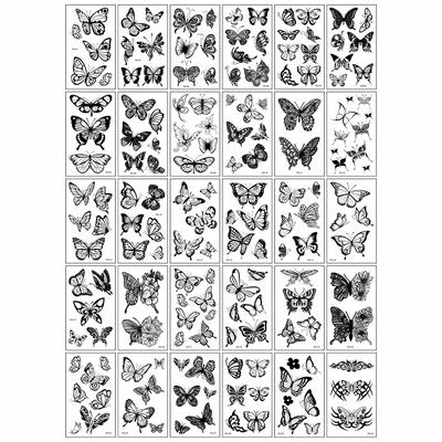 30 Blatt 3D Schmetterling Blume Englisch Muster Temporäre Tattoo Aufkleber, Kleine Größe Körper Arm Schulter Handgelenk Gefälschte Tattoo Aufkleber